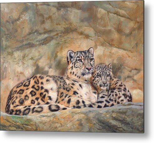 Snow.leopard Metal Print featuring the painting Snow Leopards by David Stribbling
