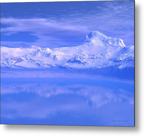 Mountains Metal Print featuring the digital art Snow Mountains and Lake by Judi Suni Hall