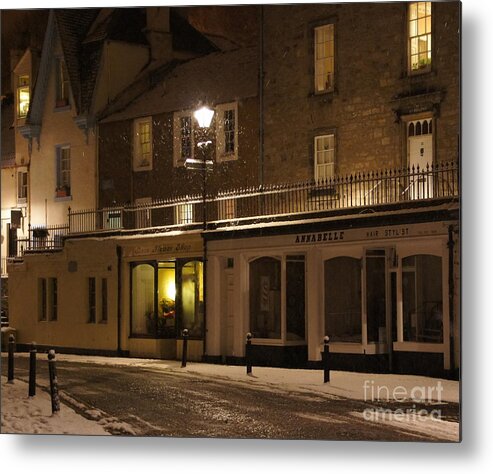 South Queensferry Main Street Metal Print featuring the photograph Snowy night by Elena Perelman