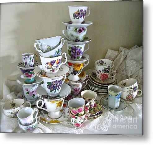 Tea Cups Metal Print featuring the photograph Spring Tea Cups by Nancy Patterson