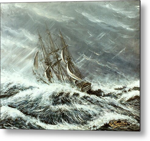 Sailing Metal Print featuring the painting Square rigged sailing ship in a storm by Mackenzie Moulton