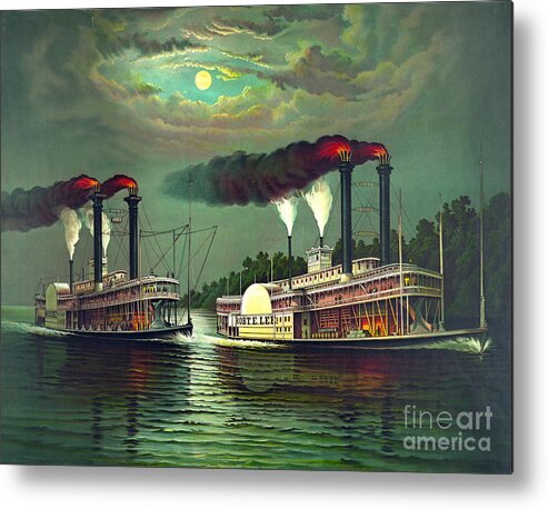 Steamboat Race 1883 Metal Print featuring the photograph Steamboat Race 1883 by Padre Art
