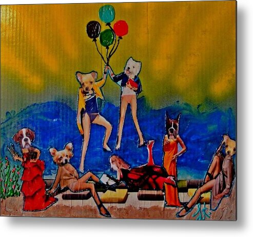 Bichon Frise Metal Print featuring the painting Stepford Dogs by Lisa Piper