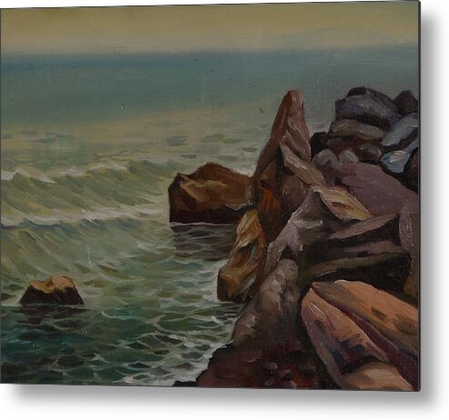 Realistic Metal Print featuring the painting Stones on the Sea side by Stefan Shikerov