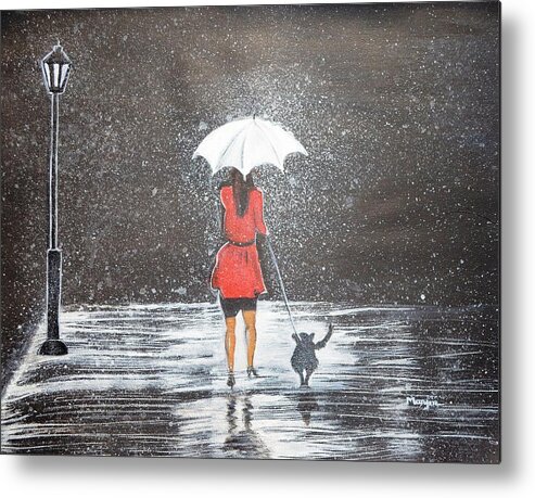 Rain Metal Print featuring the painting Stroll in the Rain by Manjiri Kanvinde