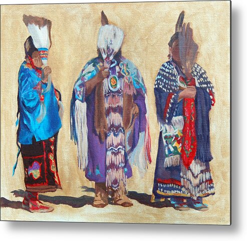 Native American Metal Print featuring the painting Study for The Three Sentinels by Christine Lytwynczuk