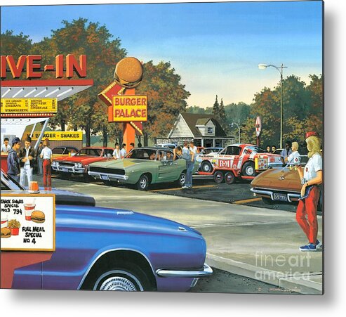 Drive In Metal Print featuring the painting Sunday After The Races by Michael Swanson
