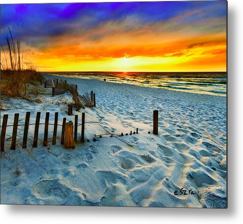 Sunset Landscape Metal Print featuring the photograph Sunset Landscape-Red Beach Sunset by Eszra Tanner