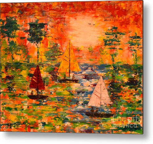 Abstract Metal Print featuring the painting Sunset Sailing by Denise Tomasura