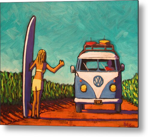 Surf Metal Print featuring the painting Surfer Girl and VW Bus by Kevin Hughes
