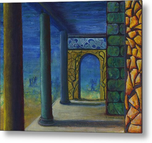 Mixed Media Metal Print featuring the painting Surreal Art with Walls and Columns by Lenora De Lude