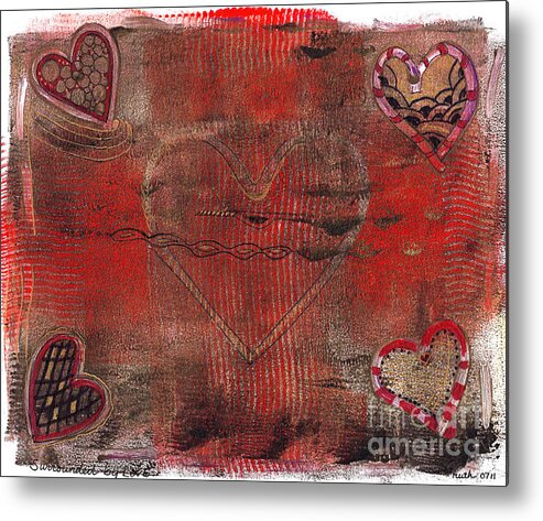 Acrylic Monotype Metal Print featuring the mixed media Surrounded by Love by Ruth Dailey