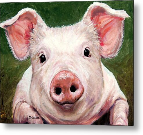 Pig Metal Print featuring the painting Sweet Little Piglet on Green by Dottie Dracos