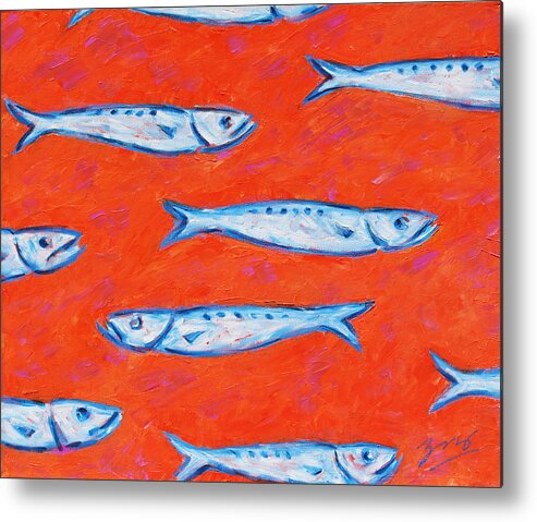 Fish Metal Print featuring the painting Swimming Upstream by Xueling Zou