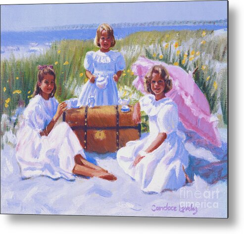 Three Girls Metal Print featuring the painting Tea for Three by Candace Lovely