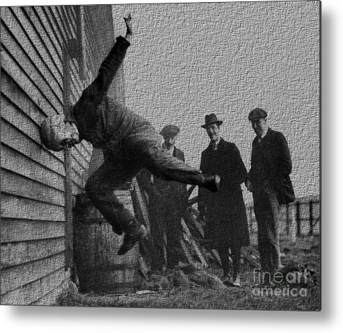 Testing Metal Print featuring the photograph Testing football helmets in 1912 oucHHHHH by Vintage Collectables