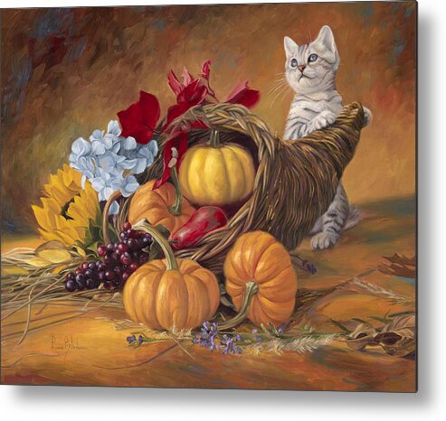 Cat Metal Print featuring the painting Thankful by Lucie Bilodeau