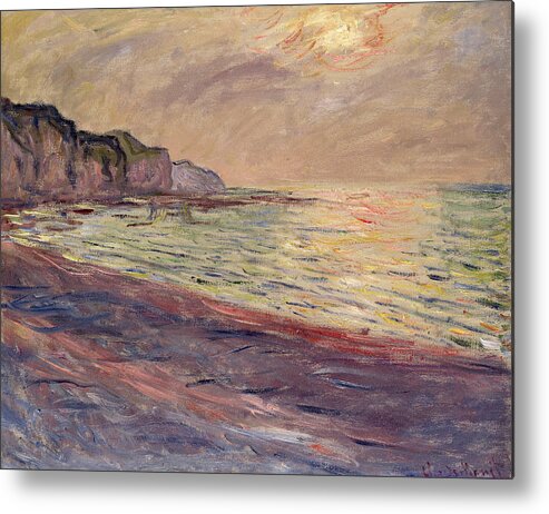 Monet Metal Print featuring the painting The Beach At Pourville, Setting Sun by Claude Monet
