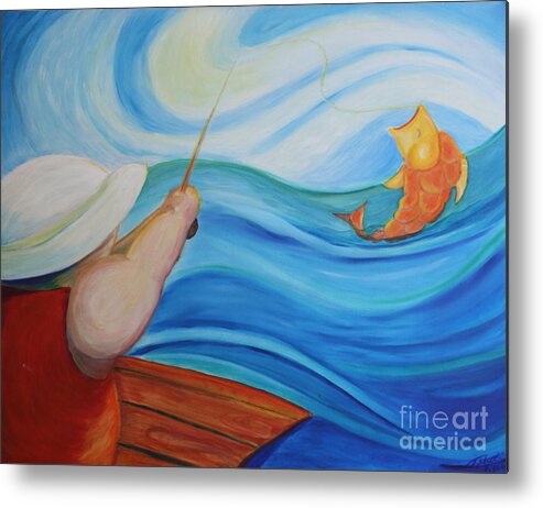 Landscape Metal Print featuring the painting The Catch by Teresa Hutto