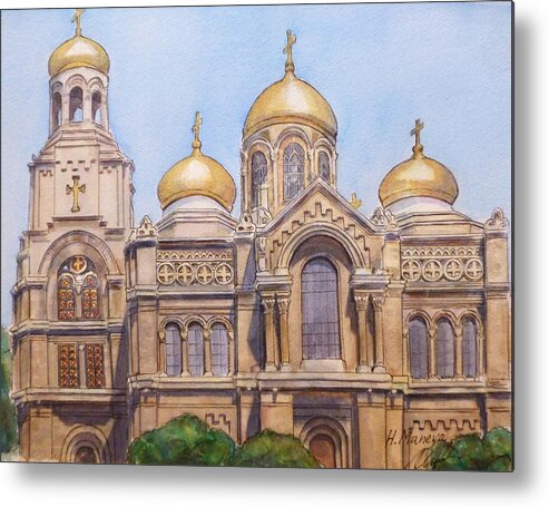 Architecture Metal Print featuring the painting The Dormition of the Mother of God Cathedral Varna Bulgaria by Henrieta Maneva