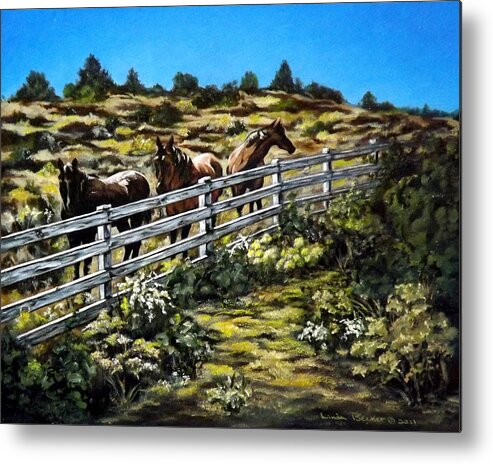 Landscape Painting Metal Print featuring the painting The Fence by Linda Becker