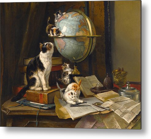 Henriette Ronner-knip Metal Print featuring the painting The Globertrotters by Henriette Ronner-Knip
