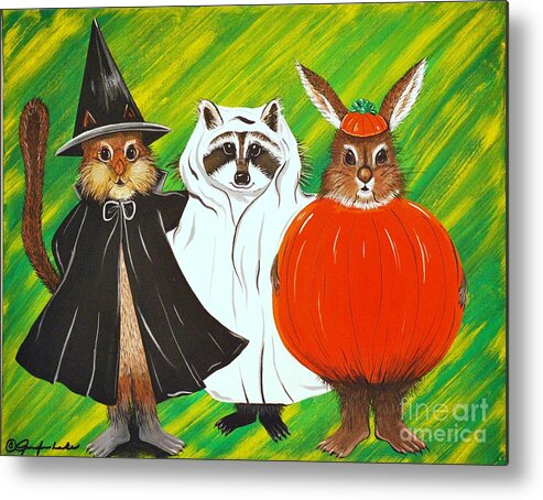 Chipmunk Metal Print featuring the painting The Halloween Gang by Jennifer Lake