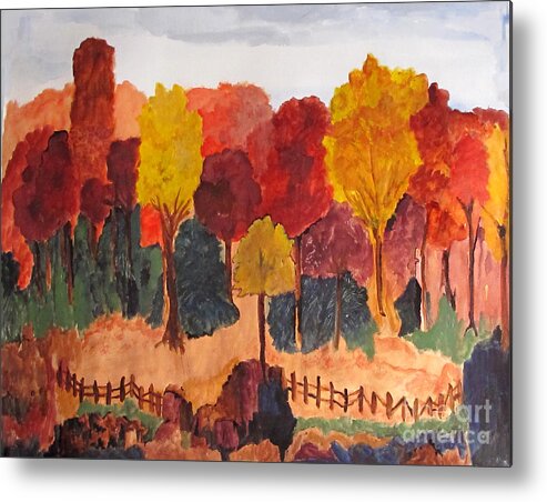 Autumn Metal Print featuring the painting The Pasture in Autumn by Sandy McIntire