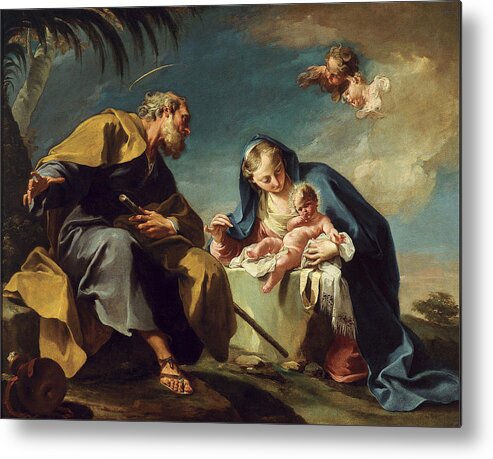 Giambattista Pittoni Metal Print featuring the painting The Rest on the Flight into Egypt by Giambattista Pittoni