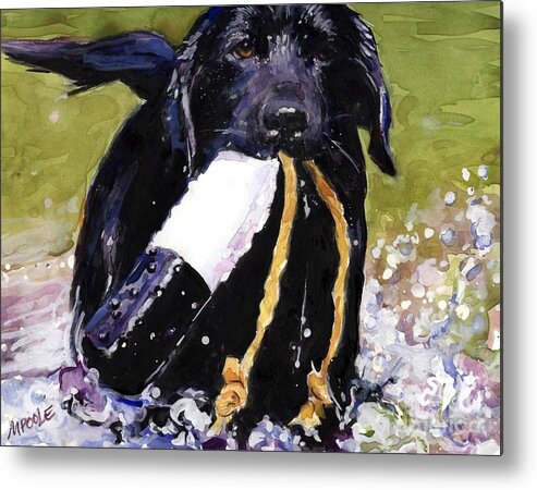 Black Lab Puppy Metal Print featuring the painting The Ropes by Molly Poole