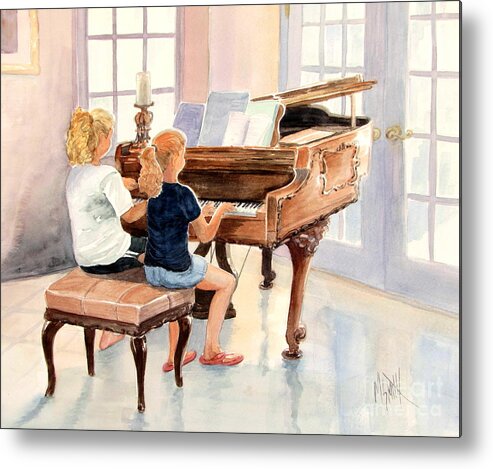 Children Metal Print featuring the painting The Sister Duet by Marilyn Smith