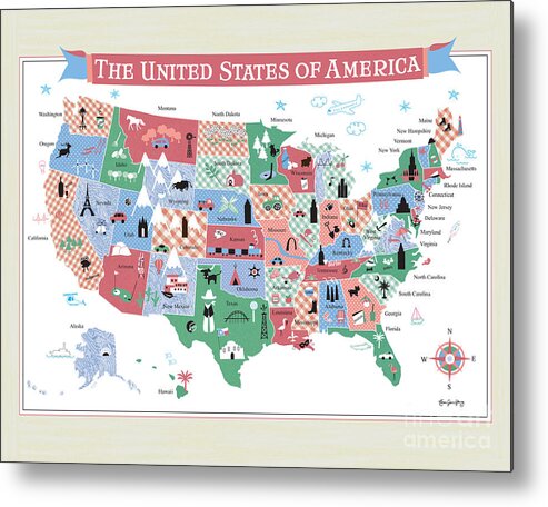 Map Metal Print featuring the digital art The United States of America Map by Karen Young