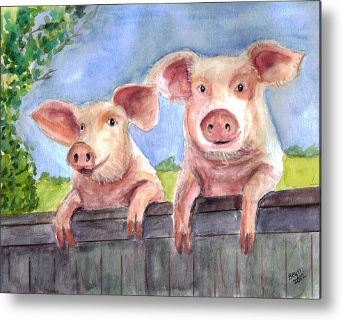 Pig Metal Print featuring the painting This little piggy by Clara Sue Beym
