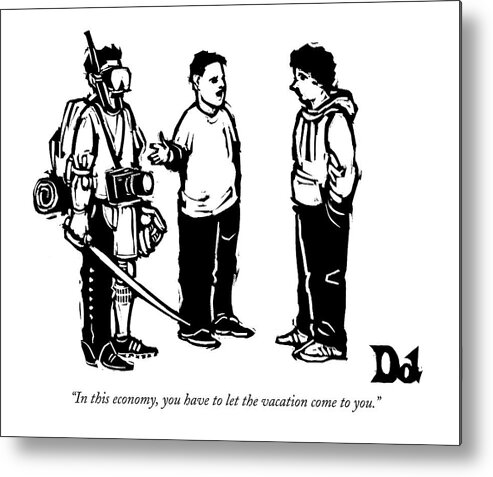 Caption Contest Metal Print featuring the drawing Three Boys Talking by Drew Dernavich