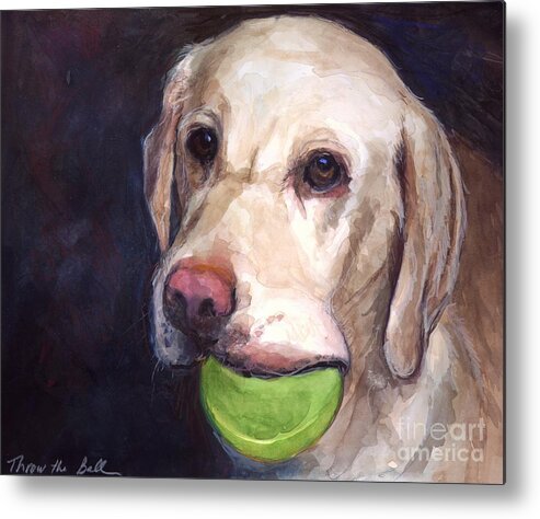 Yellow Labrador Retriever Metal Print featuring the painting Throw the Ball by Molly Poole