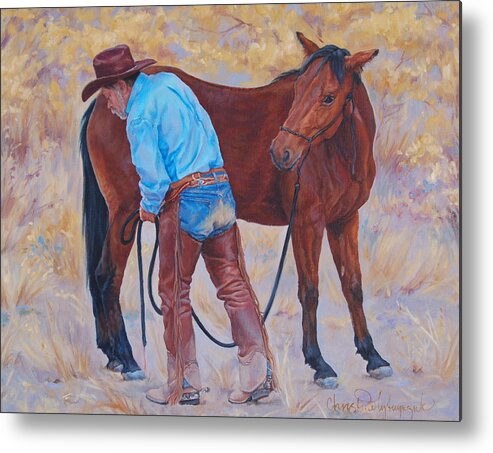 Western Metal Print featuring the painting Turn about is fair play by Christine Lytwynczuk