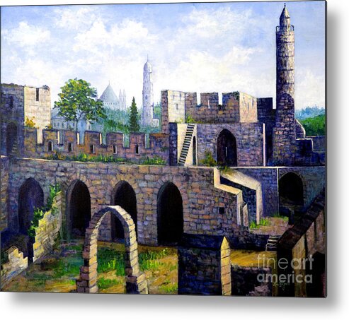  Jerusalem Metal Print featuring the painting Tower of David by Lou Ann Bagnall
