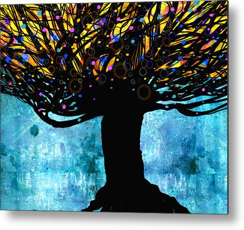 Tree Metal Print featuring the digital art Tree of Life Blue and Yellow by Ann Powell