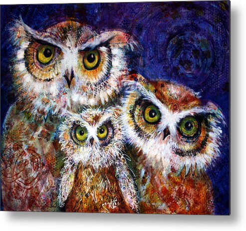 Owl Metal Print featuring the painting Trio by Laurel Bahe