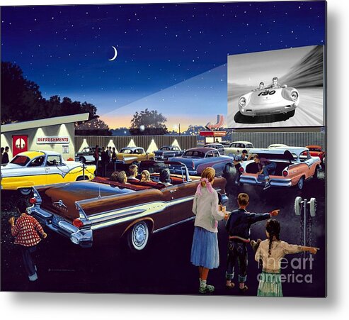 Drive In Theatre Metal Print featuring the painting Twenty Minutes to Show Time by Michael Swanson