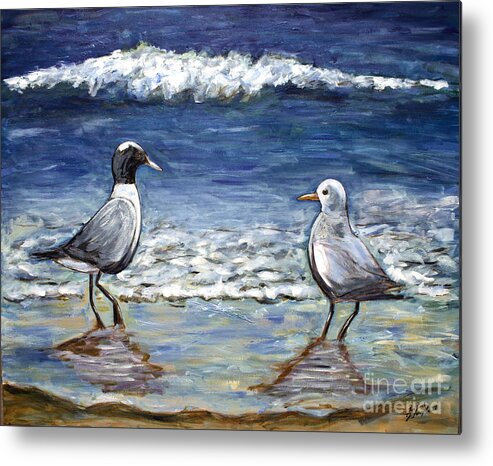 Seabirds Metal Print featuring the painting Two Birds with Foam by Jeanne Forsythe