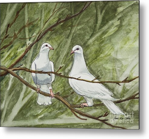 White Metal Print featuring the painting Two White Doves by Janis Lee Colon