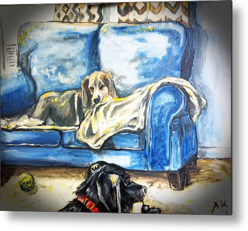 Pet Portraits Metal Print featuring the painting Utah and London by Alexandria Weaselwise Busen