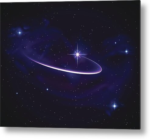 Comet Metal Print featuring the drawing Vector Shooting Star with Elliptic Light Trail by 4khz