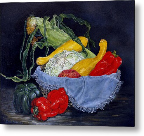 Still Life Metal Print featuring the painting Veggies by Linda Becker