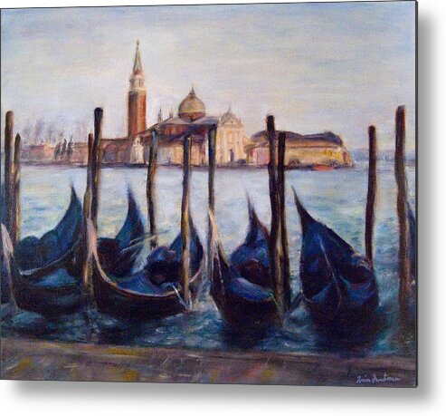 Venice Metal Print featuring the painting Venice Through the Gondolas Italy Painting by Quin Sweetman