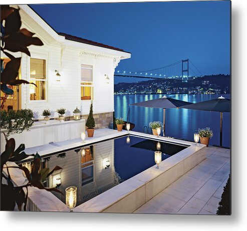 No People Metal Print featuring the photograph View Of Luxurious Resort At Night by Erhard Pfeiffer