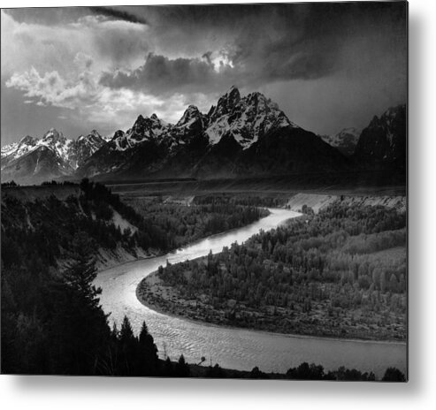 Ansel Adams Metal Print featuring the photograph The Tetons and the Snake River by Georgia Clare