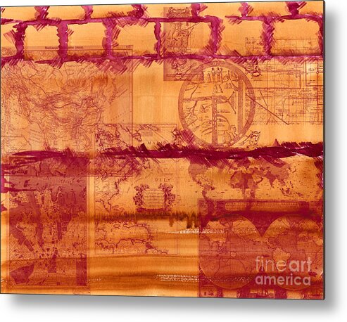 Vintage Maps Metal Print featuring the painting Vintage Maps On Burnt Sienna and Rose Madder Wall by Beverly Claire Kaiya