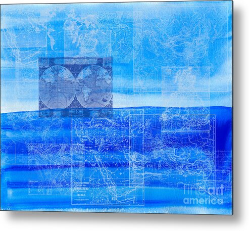 Vintage Maps Metal Print featuring the mixed media Vintage Maps Over Blue Sky and Sea by Beverly Claire Kaiya